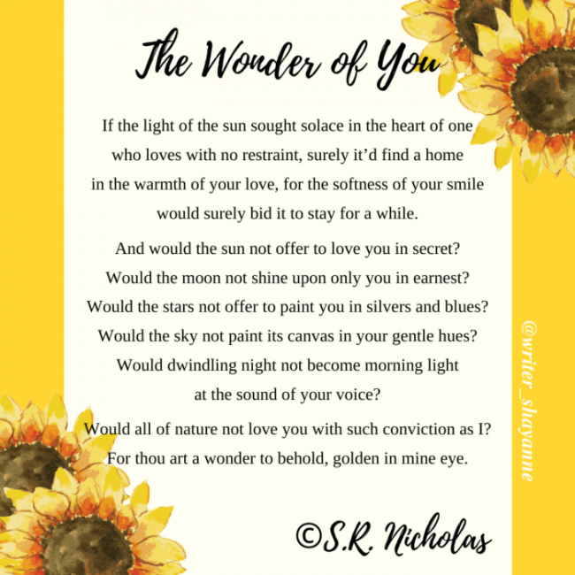 Decorative Image with a poem of mine, titled 'The Wonder of You'